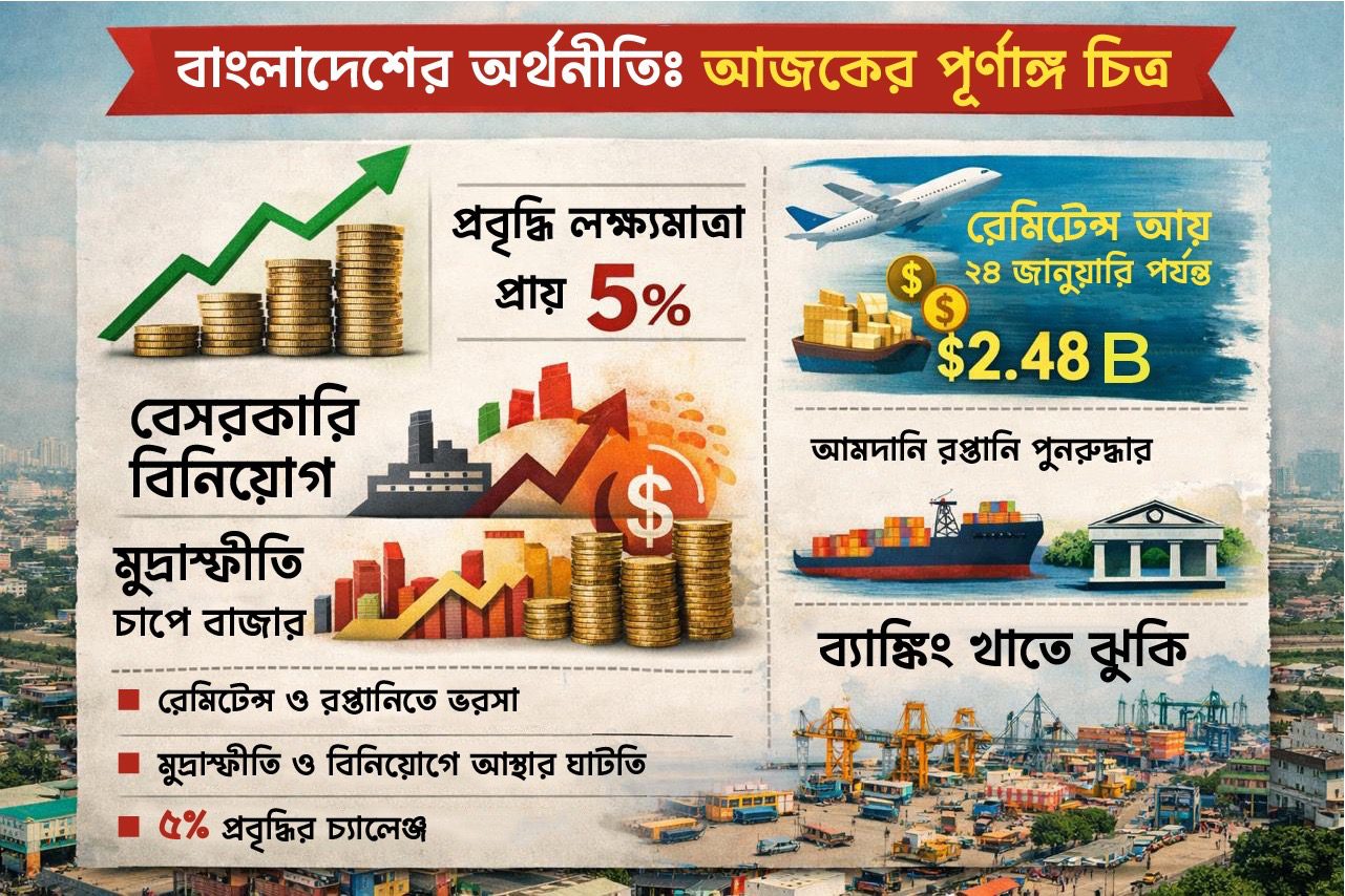 বাংলাদেশের অর্থনীতি আজ: রেমিটেন্স, মূল্যস্ফীতি ও প্রবৃদ্ধির সর্বশেষ চিত্র