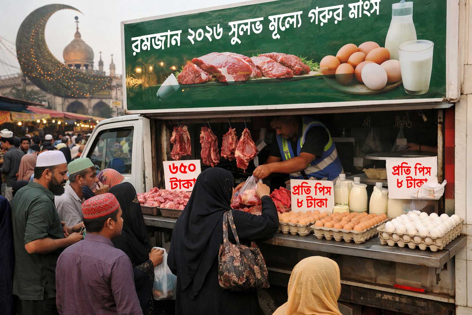 রমজান ২০২৬ সুলভ মূল্যে গরুর মাংস ৬৫০ টাকা কেজি ও ডিম ৮ টাকা পিস